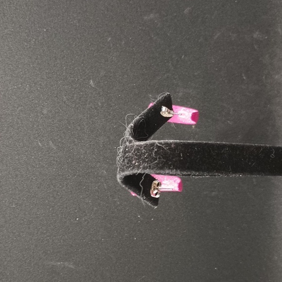 vintage 90s pink glitter hoop earrings - Picture 3 of 4